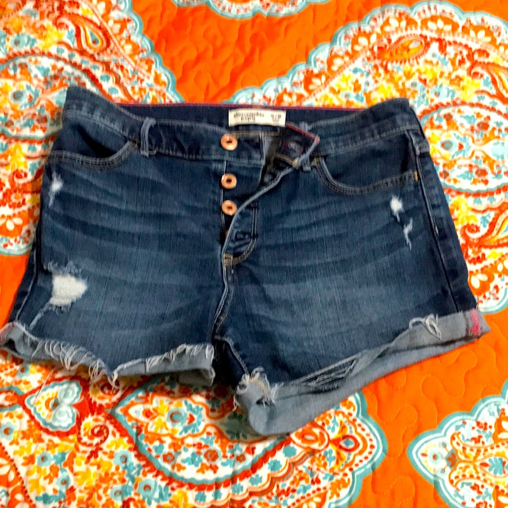 Abercrombie kids blue Jean distressed shorts